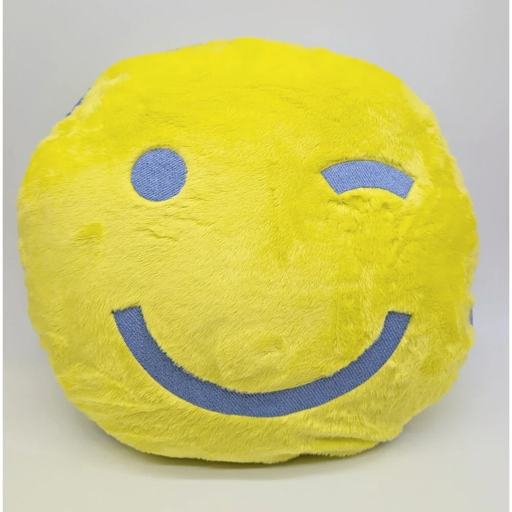 Lot Of Two Round Emoji Plush Pillows Yellow Neon 